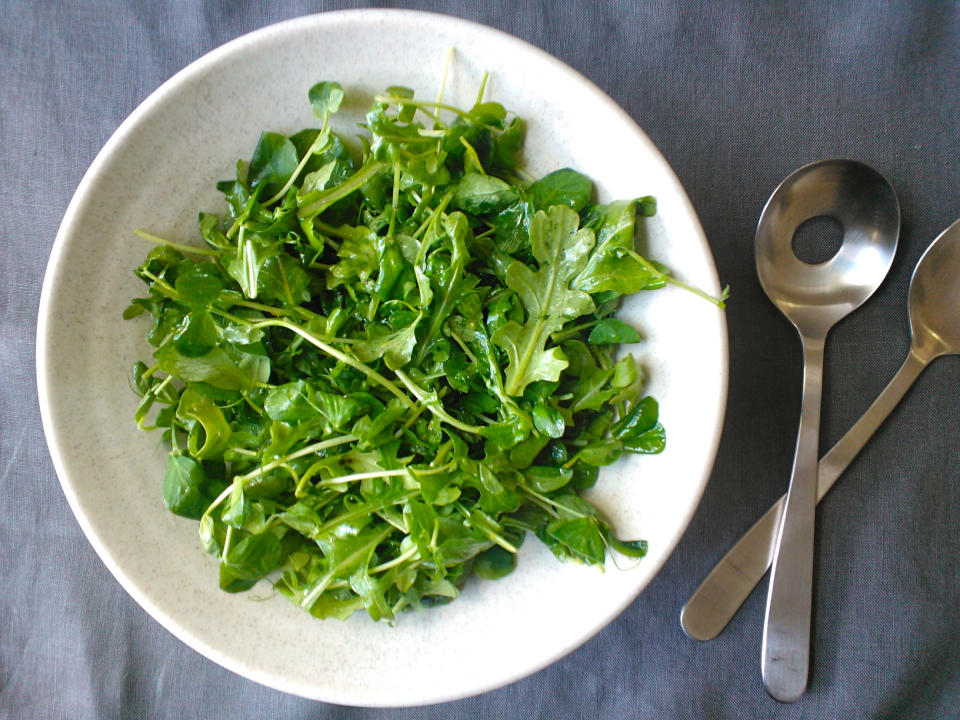 Pea Shoot and Baby Arugula Salad with Meyer Lemon Vinaigrette