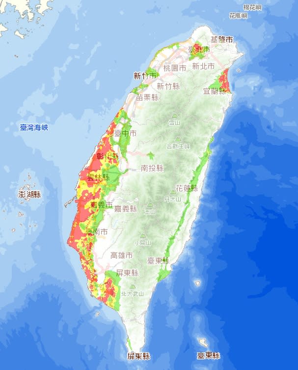 全台土壤液化潛勢區。（圖／翻攝自土壤液化潛勢查詢系統）