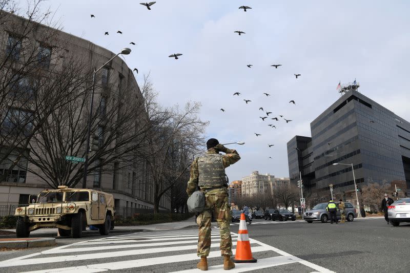 National Guard assists traffic in downtown Washington D.C., ahead of U.S. President-elect Joe Biden's inauguration