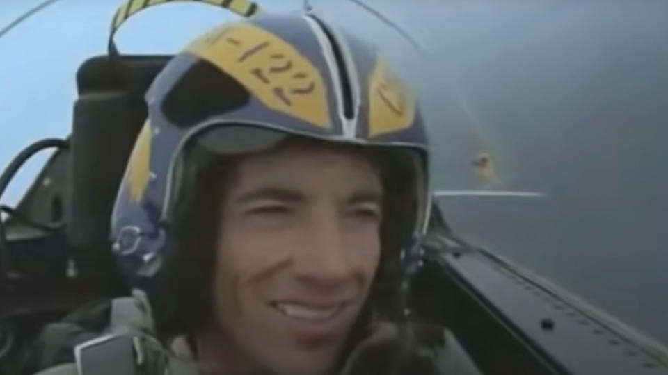 Scott Glenn as Alan Shepard in the cockpit of a jet.