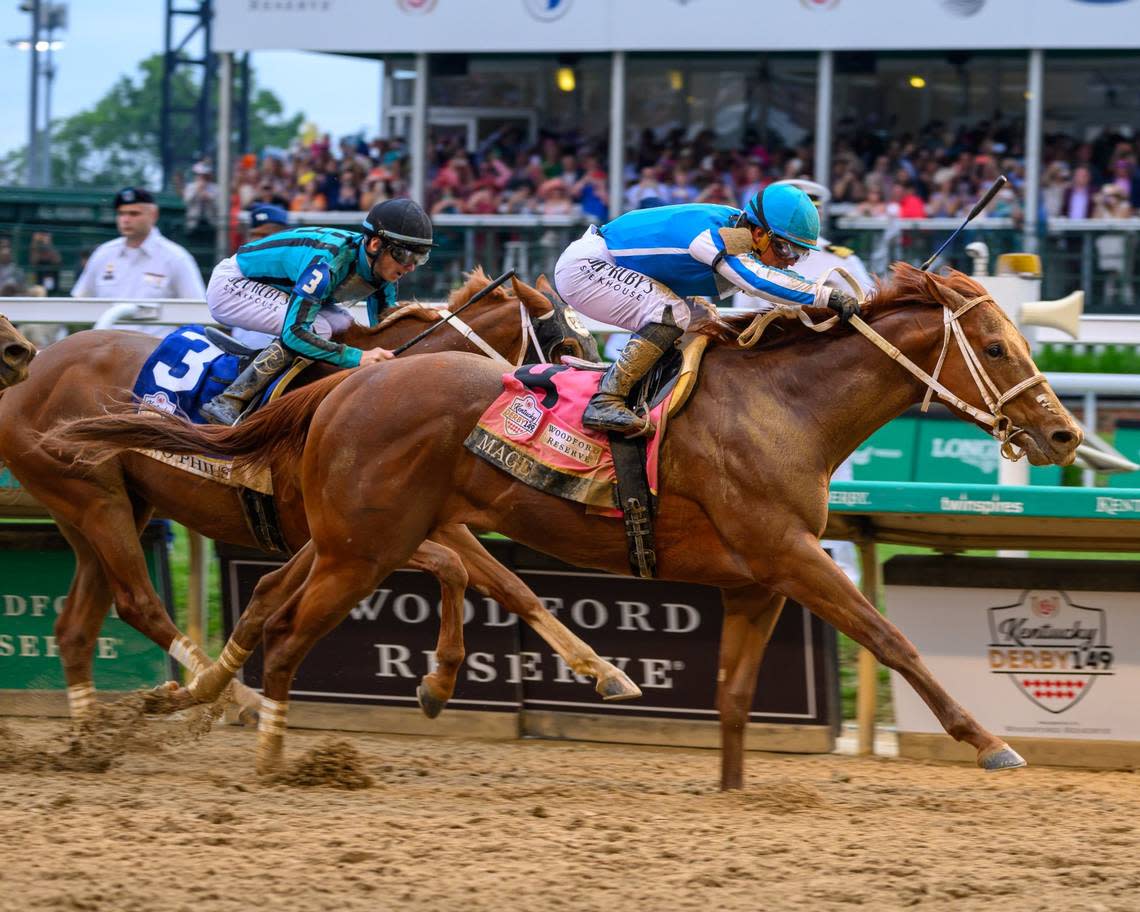 Mage with Javier Castellano wins the Kentucky Derby (G1 ) at Churchill Downs, Louisville, Ky., on May 6, 2023. Anne M. Eberhardt