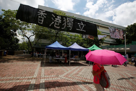 A banner in Chinese which reads "Hong Kong Independence" is displayed at the Chinese University of Hong Kong in Hong Kong, China September 8, 2017. Picture taken September 8, 2017. REUTERS/Bobby Yip