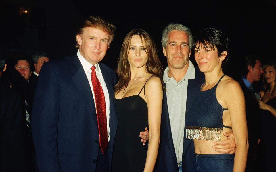 Donald Trump with then-girlfriend Melania, Epstein and Maxwell in 2000