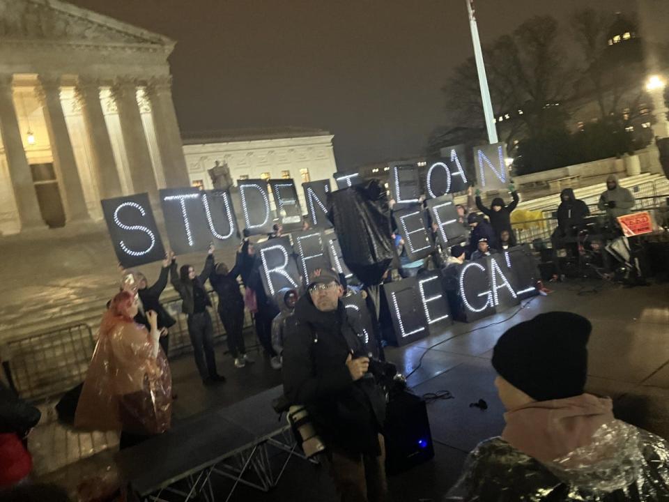 The scene outside the U.S. Supreme Court in February, when justices heard arguments in a case on whether student loan debt forgiveness is legal.