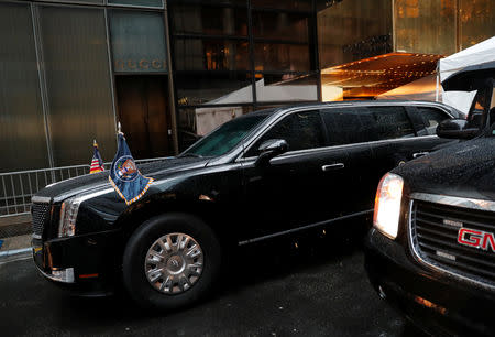 U.S. President Donald Trump's brand new version of the General Motors built Cadillac presidential limousine known as "The Beast" awaits the president outside Trump tower prior to his address to the 73rd session of the United Nations General Assembly in New York, U.S., September 25, 2018. REUTERS/Carlos Barria