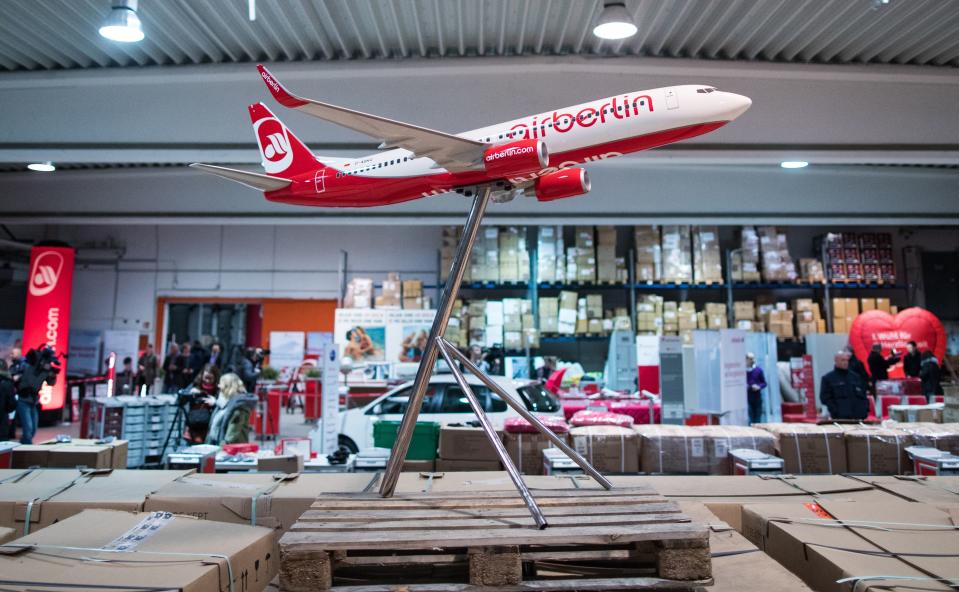 Air Berlin is selling its stock, including model planes, in a warehouse in Essen - This content is subject to copyright.