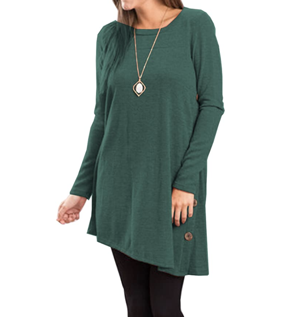 iGENJUN Women's Long Sleeve Sweater Tunic Dress in green