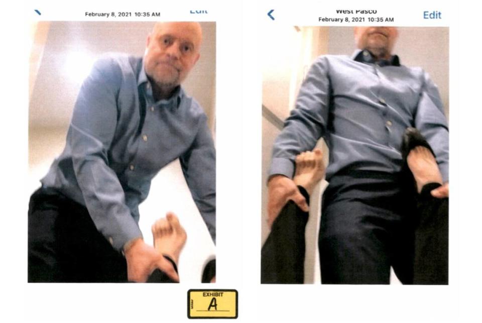 The former wife of Benton Franklin Superior Court Judge Sam Swanberg submitted these photos in a court filing claiming he dragged her out of a room against her will in February 2021. She filed the document after his recent girlfriend filed a harassment claim against him.