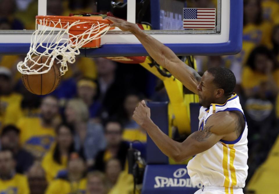 The Warriors may not be able to afford Andre Iguodala if they have to give Durant a new deal. (AP)