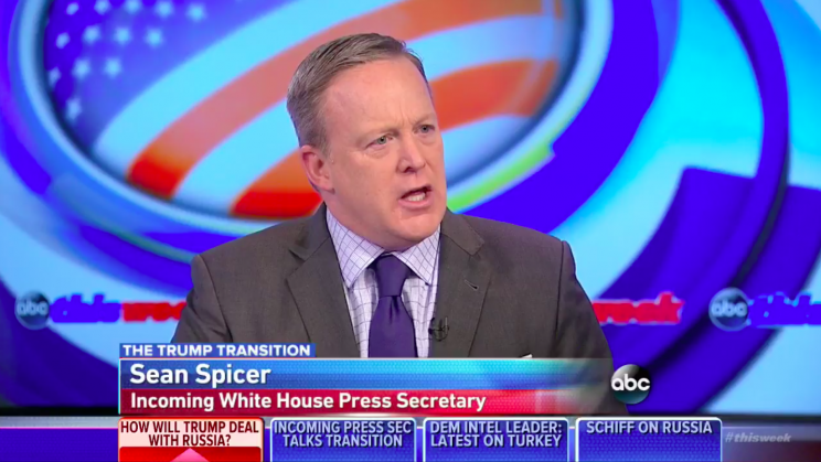 Donald Trump’s incoming press secretary, Sean Spicer, on ABC’s “This Week.” (Screenshot: Twitter)