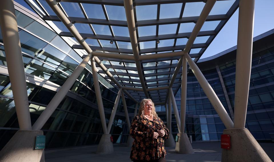 Wendy Isom, Salt Lake City Police Department victim advocate program director, poses for a portrait outside of the Salt Lake City Public Safety Building in Salt Lake City on Tuesday, Oct. 24, 2023. | Kristin Murphy, Deseret News