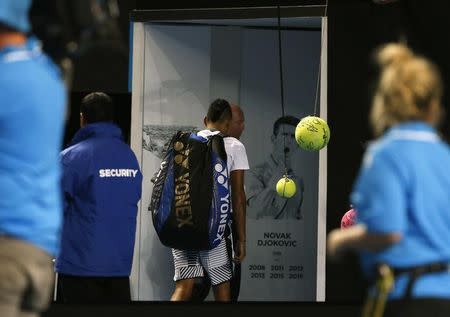 Tennis - Australian Open - Melbourne Park, Melbourne, Australia - 18/1/17 Australia's Nick Kyrgios walks off the court after losing his Men's singles second round match against Italy's Andreas Seppi. REUTERS/Issei Kato