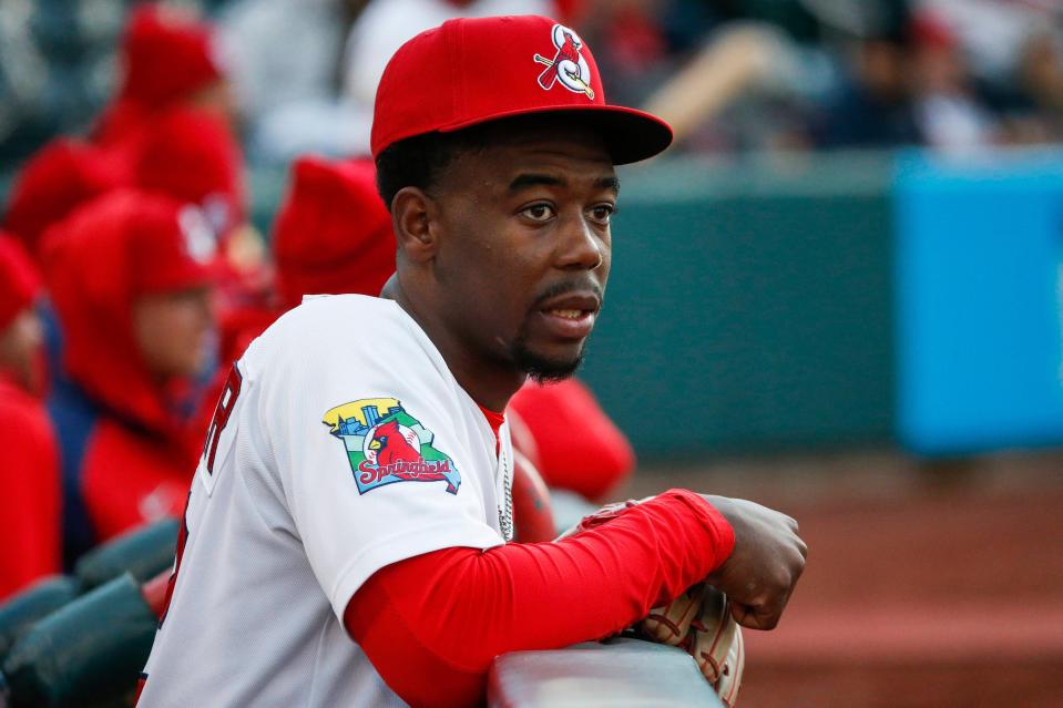 Jordan Walker, of the Springfield Cardinals, during opening day at Hammons Field on Friday, April 8, 2022.