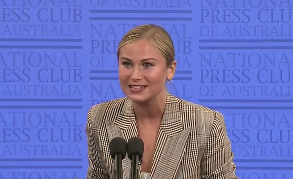 Grace Tame at the National Press Club. Source: ABC