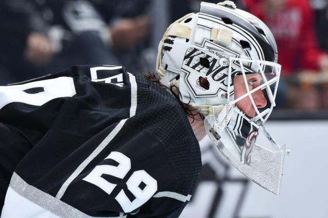 Los Angeles Kings goaltender Joonas Korpisalo swats the puck away during  the third period of the team's NHL hockey game against the Colorado  Avalanche on Thursday, March 9, 2023, in Denver. (AP