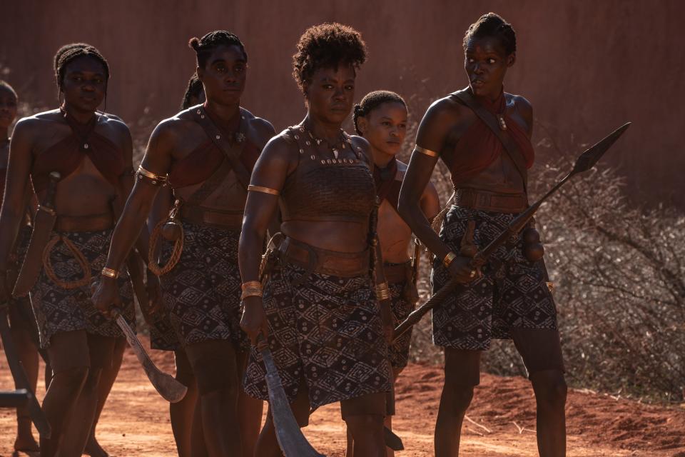 Lashana Lynch, Viola Davis and Sheila Atim, who star in "The Woman King," trained together for weeks before filming the movie.