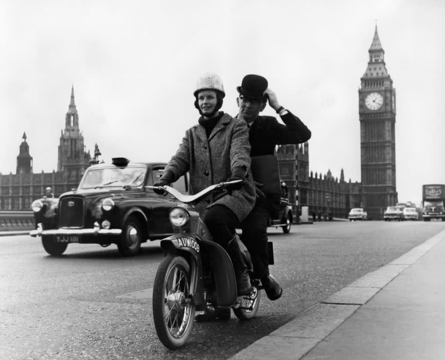 London is charging full speed ahead with electrification, with today's Notebook writer EV of choice an electric Vespa. (Photo by Fox Photos/Getty Images)