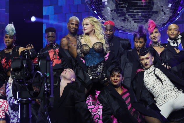 Madonna performs during opening night of The Celebration Tour at The O2 Arena on October 14, 2023.  - Credit: Kevin Mazur/WireImage for Live Nation