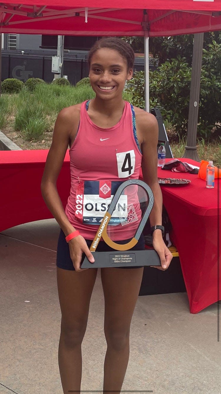 Lyric Olson of Savannah Arts won the 800 meters at the Wingfoot Race of Champions.