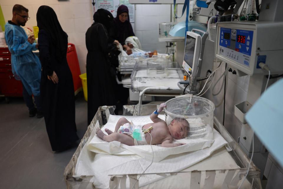 Palestinian babies born preterm amid the ongoing conflict between Israel and Hamas receive care at the Emirati hospital in Rafah (AFP via Getty Images)