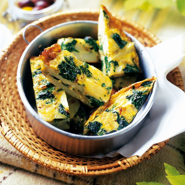 <p>Quick and easy to make, tortilla is a real crowd-pleaser. Perfect for a summer picnic or garden party, served with a crisp green salad and chunks of homemade bread.</p><h4><a class="link " href="https://www.redonline.co.uk/food/recipes/classic-tortilla" rel="nofollow noopener" target="_blank" data-ylk="slk:Spinach and halloumi tortilla recipe">Spinach and halloumi tortilla recipe</a></h4>