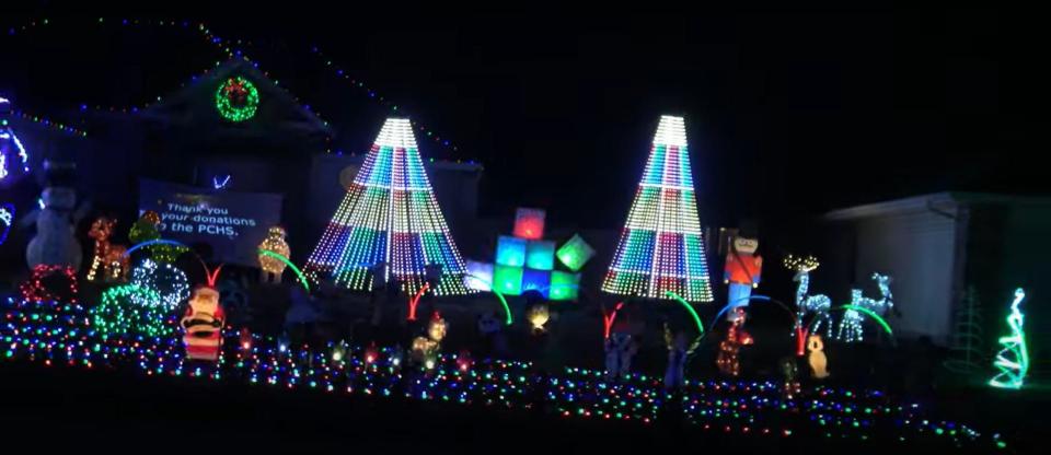 The Dickson Christmas Wonderland is considered a must-visit by many, featuring singing lightbulbs, leaping arches, a 12.5-foot metal dinosaur, video projections and two pixel Christmas trees. The display is on between 5-10 p.m. everyday. The entire display is synced to the radio station 98.1 FM. The display is located at 2861 S Hartford Ave. in Bolivar.