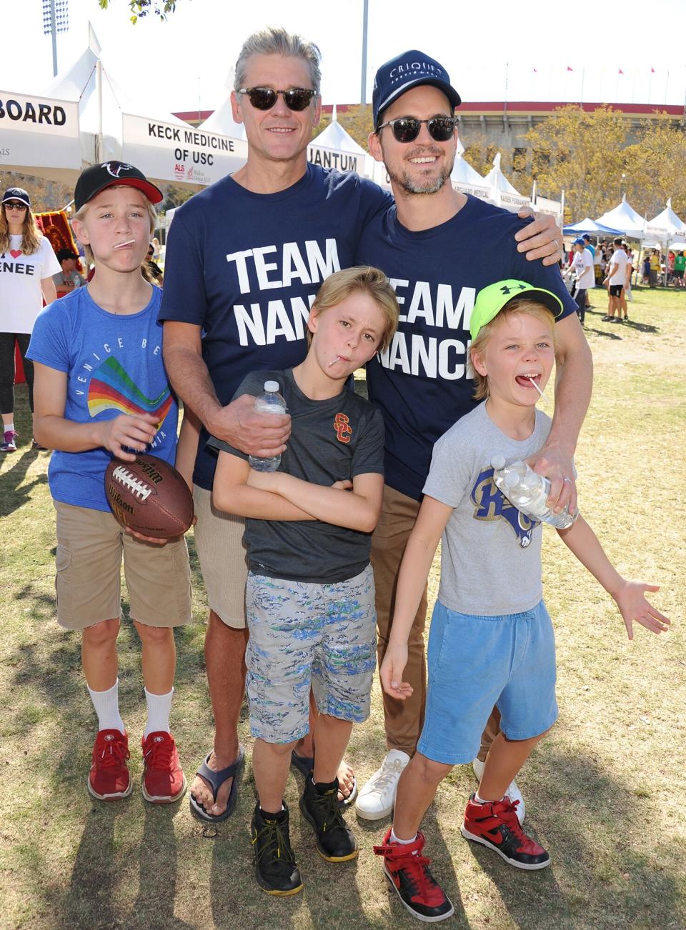 Simon Halls, Matt Bomer, Kits Halls, Henry Halls and Walker Halls attend Nanci Ryder's "Team Nanci" 15th Annual LA County Walk To Defeat ALS at Exposition Park on October 15, 2017 in Los Angeles, California