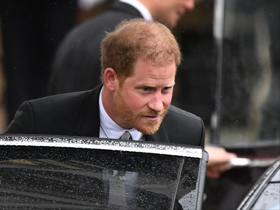 Prince Harry, Duke of Sussex departs the Coronation of King Charles III and Queen Camilla (Getty Images)