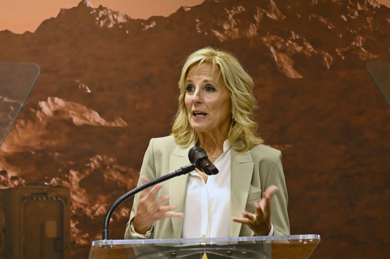 First lady Jill Biden visits the Cape Canaveral Space Force Station and Patrick Space Force Base in Florida on Monday, where she called for more support for military spouses and families. Photo by Joe Marino/UPI