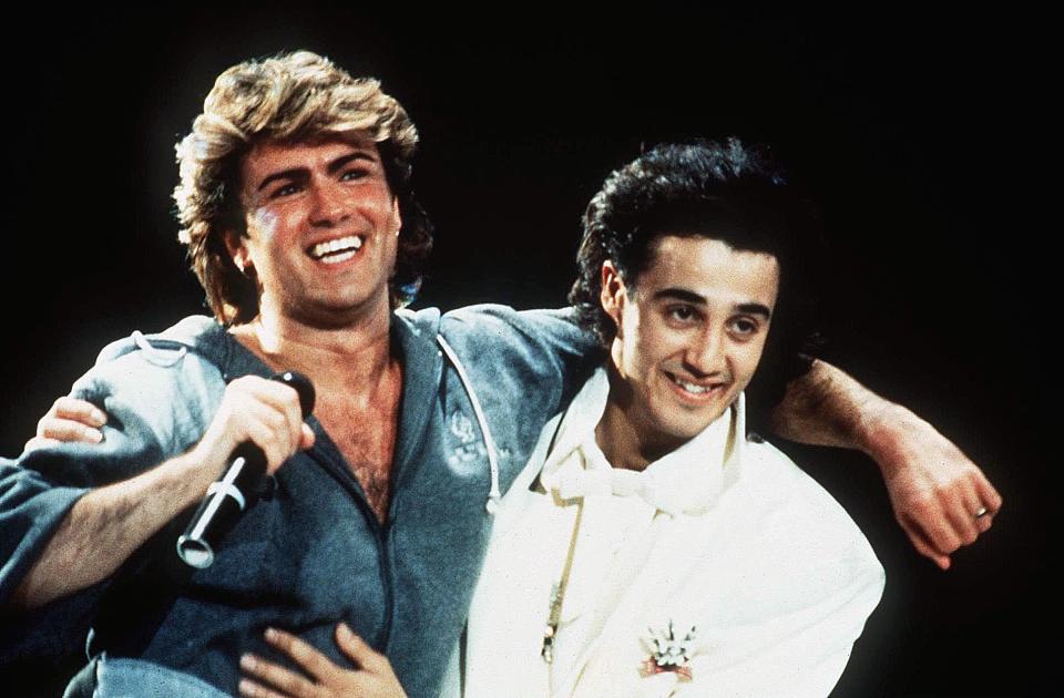 Wham Concert In London, Britain - 1985, George Michael And Andrew Ridgeley (Photo by Brian Rasic/Getty Images)