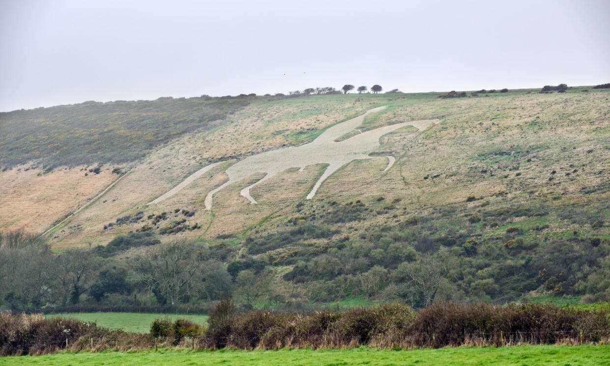 <span>This chalk figure near Osmington was carved in 1808 as a tribute to George III. All photographs: Nick Dawe</span><span>Photograph: Nick Dawe</span>