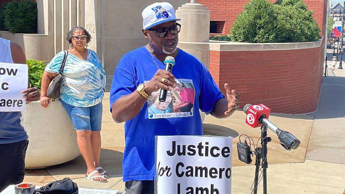 Aquil Bey, the stepfather of Cameron Lamb, spoke during a press conference in front the Western District Court of Appeals in Kansas City.