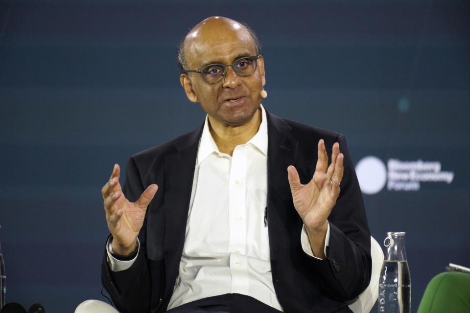 Tharman Shanmugaratnam, chairman of the Monetary Authority of Singapore (MAS), speaks during the Bloomberg New Economy Forum in Singapore, on Tuesday, Nov. 15, 2022. The New Economy Forum is being organized by Bloomberg Media Group, a division of Bloomberg LP, the parent company of Bloomberg News.