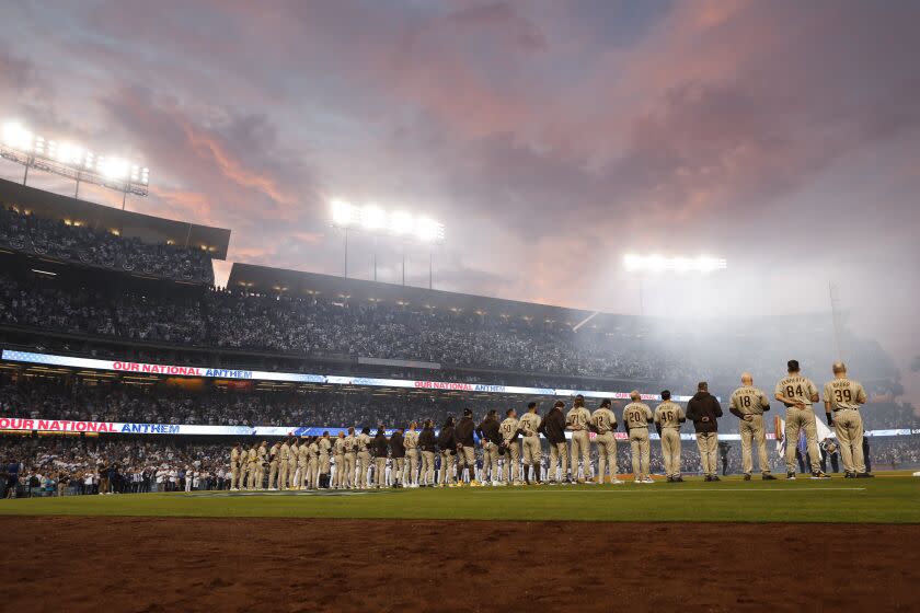 Los Angeles, CA - October 11: during the first inning of game one of the NLDS at Dodger Stadium on Tuesday, Oct. 11, 2022 in Los Angeles, CA.(K.C. Alfred / The San Diego Union-Tribune)
