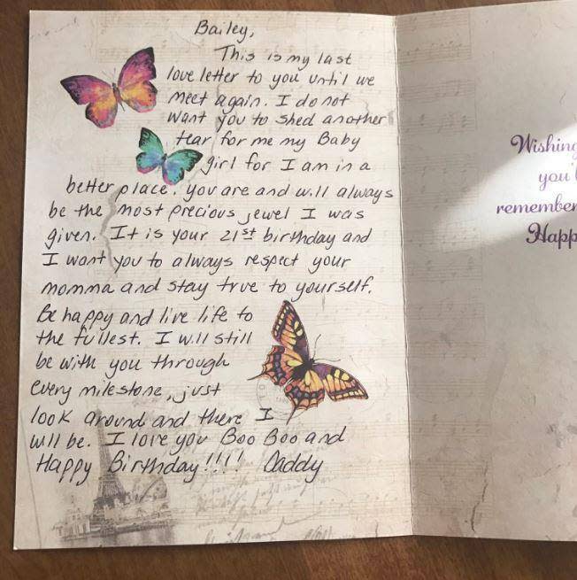 The message her father wrote to her before his death (Bailey Sellers/Twitter)