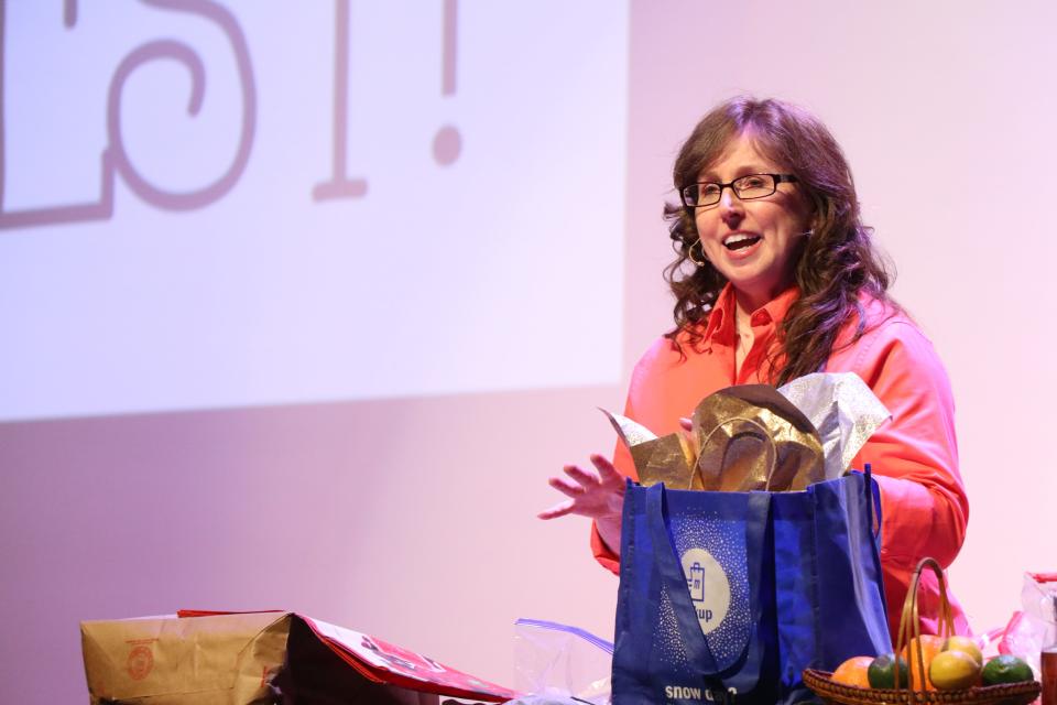 Award-winning home cook Laura Kurella gives a food demonstration in the auditorium at the Sturges-Young Center for the Arts.