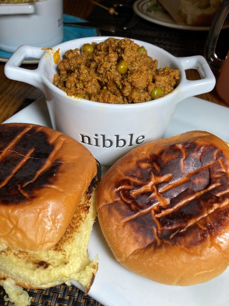 Keema pao at Chutney Masalas in Irvington, basically ground beef with an assortment of spices.