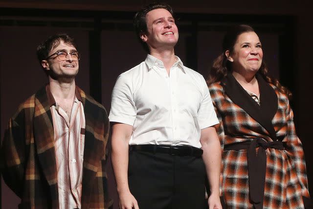 <p>Bruce Glikas/WireImage</p> Daniel Radcliffe, Jonathan Groff and Lindsay Mendez in 'Merrily We Roll Along'