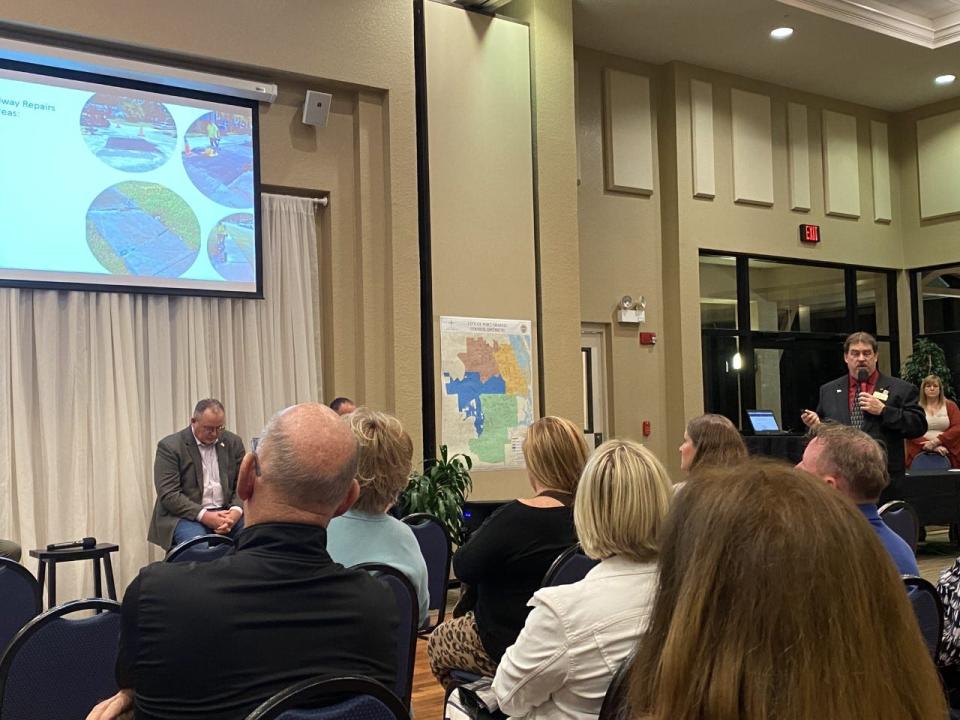 Port Orange Mayor Don Burnette speaks to residents at Lakeside Community Center about recent city developments and addresses concerns for the future as city government prepares a strategic plans update. “While we’re planning for the next five to 10 years and how that will impact our residents and business community, we want to hear from (residents) first,” Burnette said.