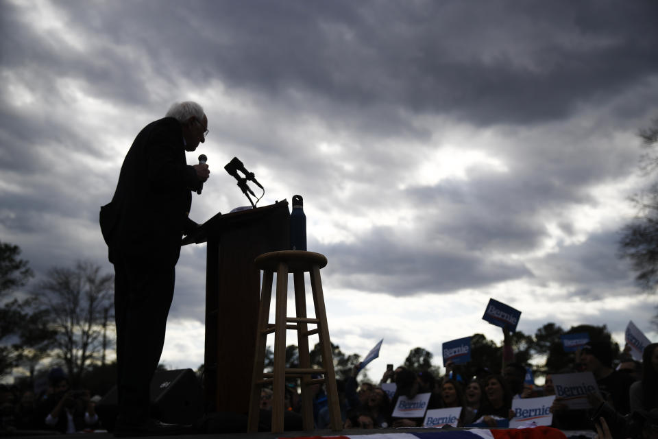 FILE - In this Feb. 28, 2020, file photo Democratic presidential candidate Sen. Bernie Sanders, I-Vt., speaks during a campaign event in Columbia, S.C. (AP Photo/Matt Rourke, File)