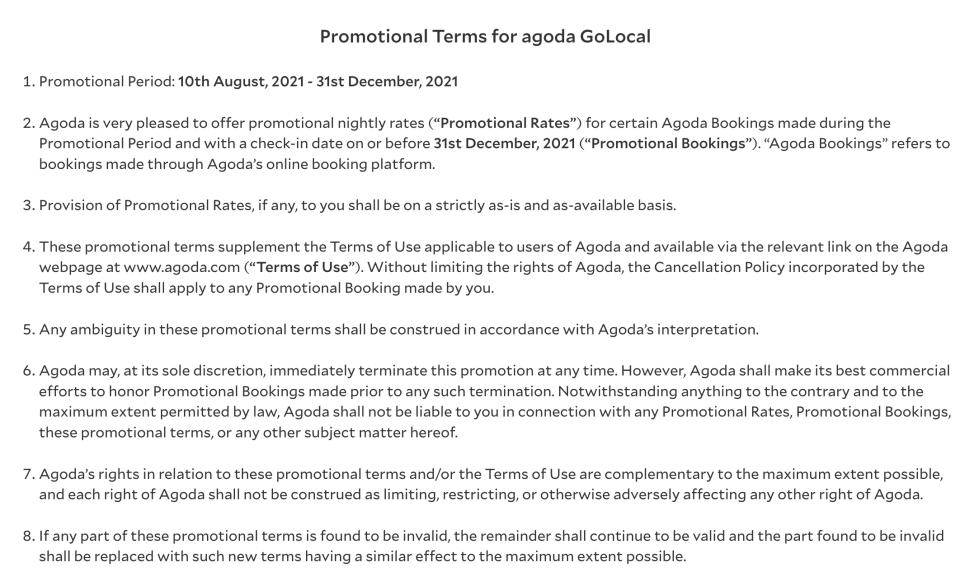 Agoda 2022 promotions and promo codes terms and conditions