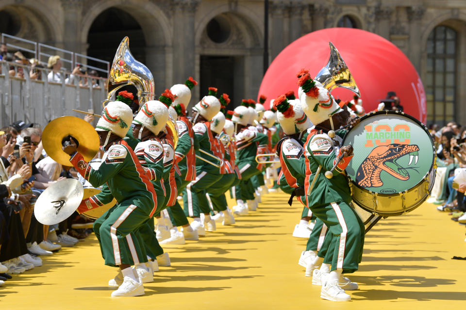 Florida A&M University’s Marching 100 performs on the runway during the Louis Vuitton Menswear Spring Summer 2023 show as part of Paris Fashion Week on June 23, 2022 in Paris, France. - Credit: Kristy Sparow/Getty Images