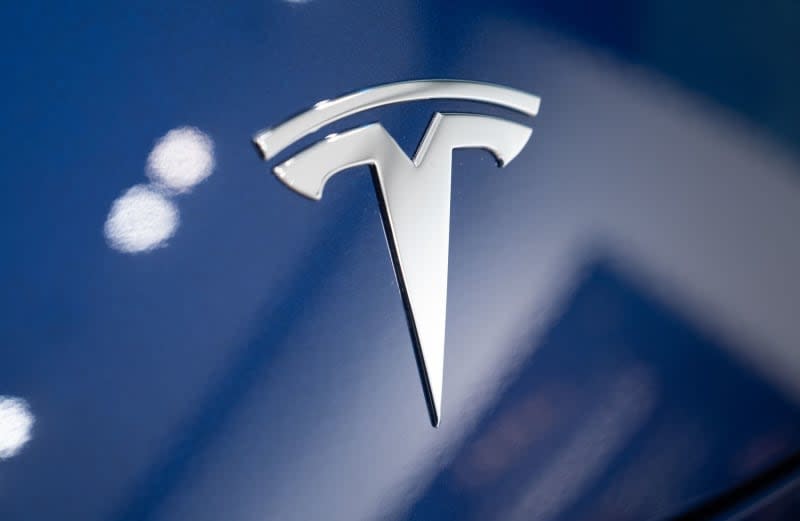The Tesla logo is seen on a Tesla car in one of the carmaker's showrooms. Christophe Gateau/dpa