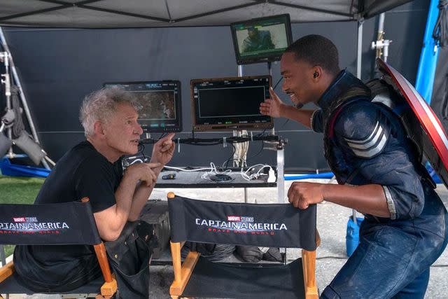 <p>Anthony Mackie Instagram</p> Harrison Ford and Anthony Mackie on "Captain America: Brave New World" set