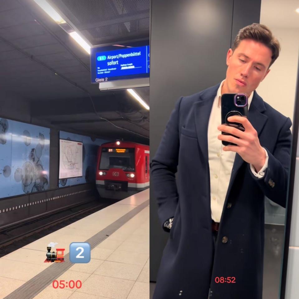 Seb ist durchschnittlich fünf Stunden unterwegs, um von seinem Wohnort Hamburg zu seinem Büro in London zu gelangen. - Copyright: @Sebdubya on TikTok