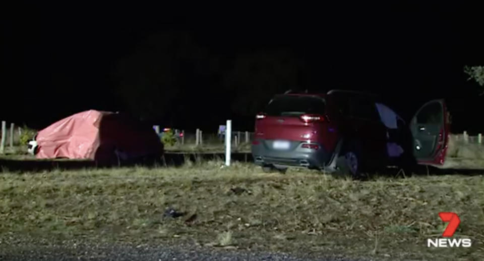 Police say the driver of the red jeep ran a stop sign and t-boned the white Kia. Source: 7 News