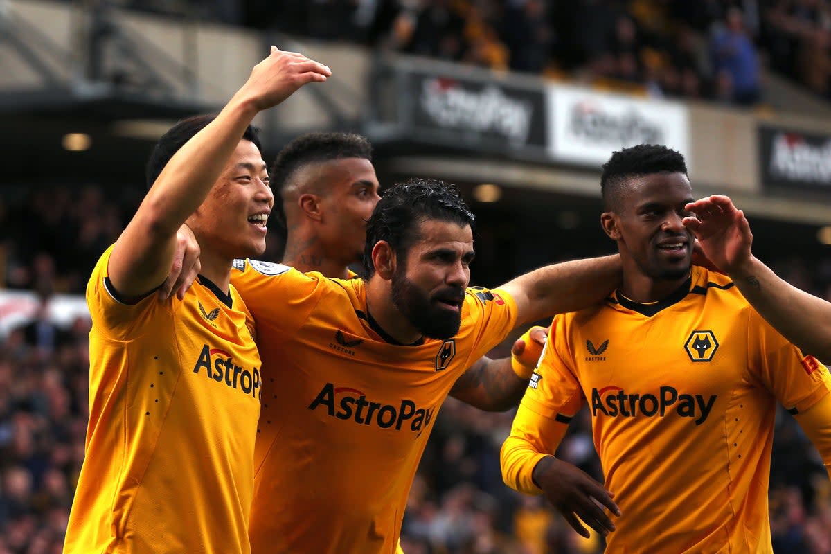 Wolves celebrate their second goal against Brentford (Barrington Coombs/PA) (PA Wire)