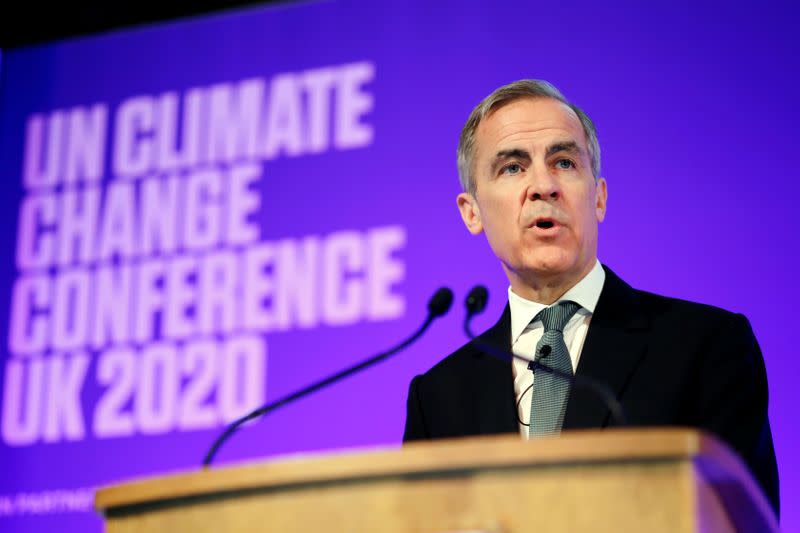 FILE PHOTO: Mark Carney, Governor of the Bank of England, makes a keynote address to launch the private finance agenda for the 2020 United Nations Climate Change Conference (COP26) at Guildhall in London