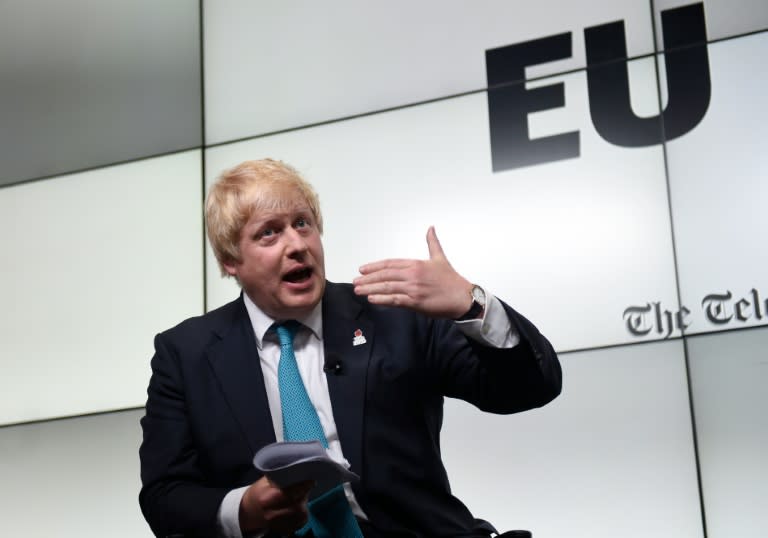 This handout picture released by the Daily Telegraph shows former Mayor of London and Conservative Party politician Boris Johnson taking part in a debate in London on June 14, 2016