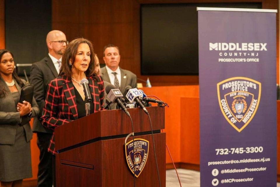 Middlesex County Prosecutor Yolanda Ciccone announcing that an arrest was made in the killing of Sayreville Councilwoman Eunice Dwumfour on Tuesday, May 30, 2023.